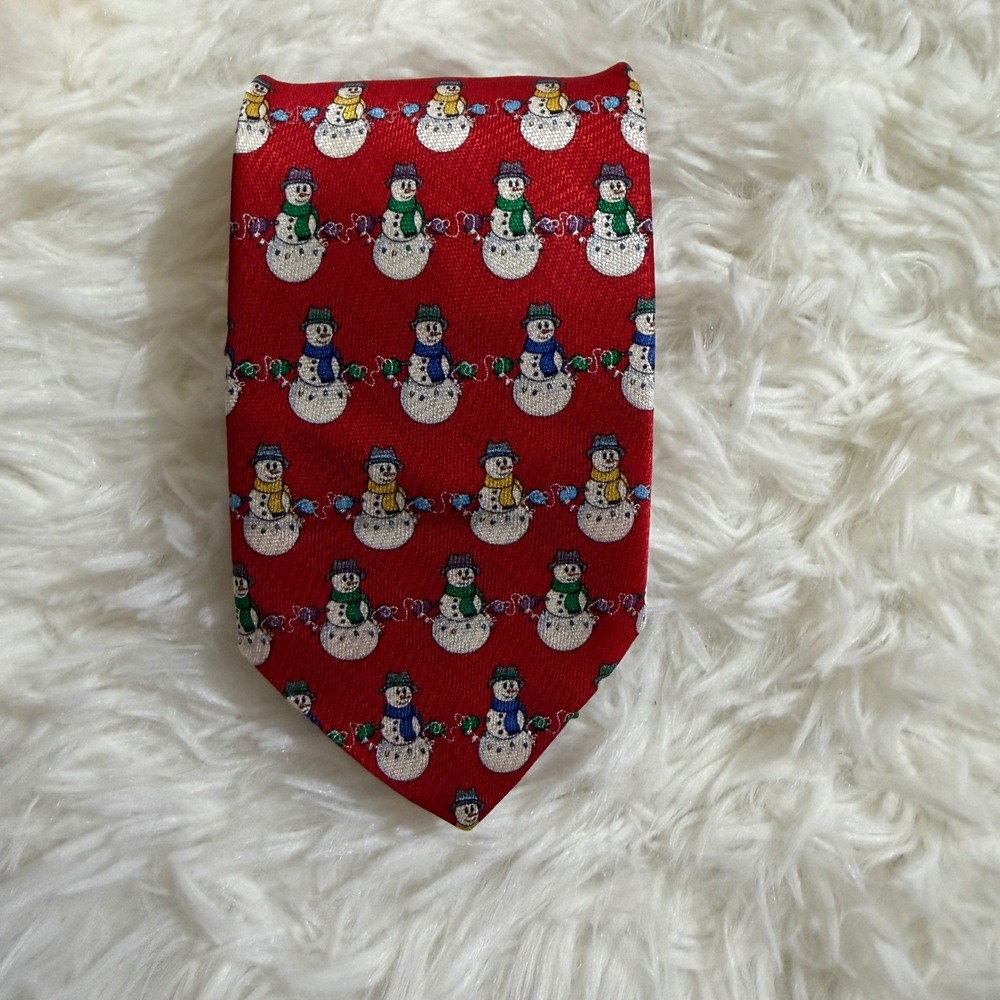 Dockers Snowman Tie Mens OS Red Holiday‎ Christmas Festive Silk NEW